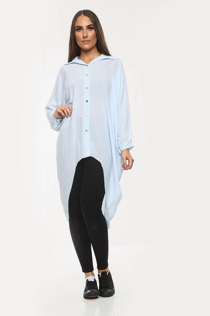 High-Low Oversized Button Long Shirt Dress