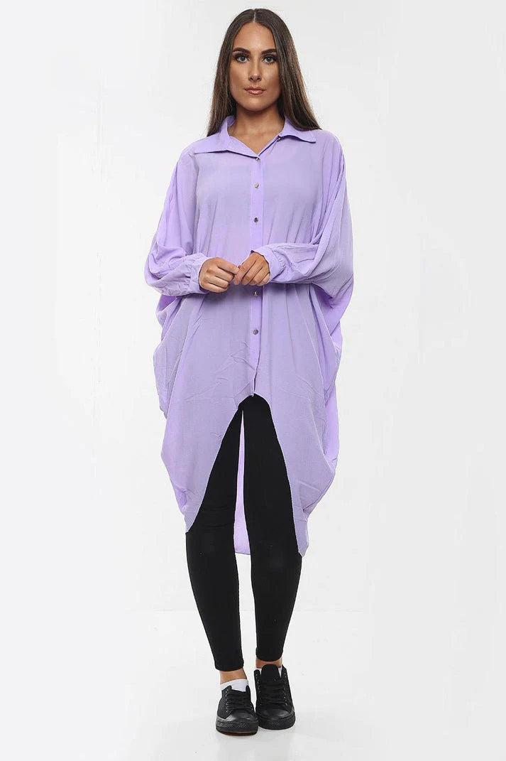 High-Low Oversized Button Long Shirt Dress