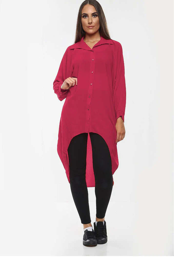 High-Low Oversized Button Long Shirt Dress