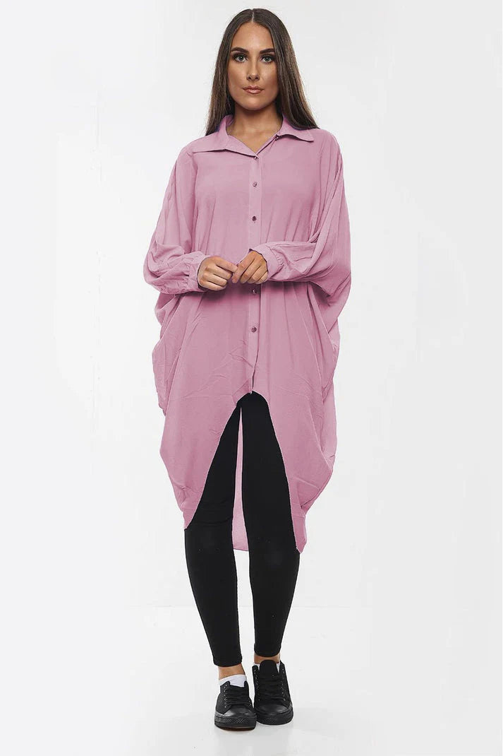 High-Low Oversized Button Long Shirt Dress