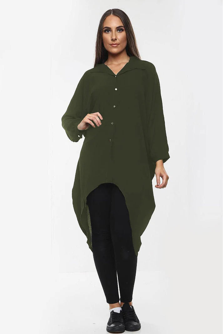 High-Low Oversized Button Long Shirt Dress