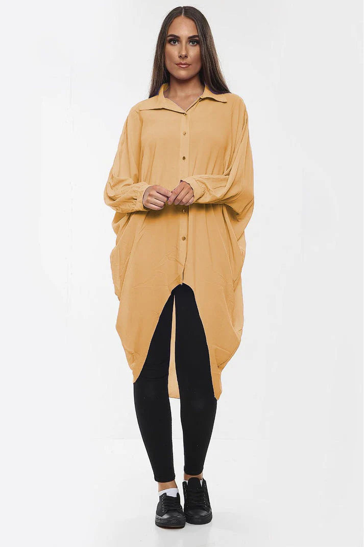 High-Low Oversized Button Long Shirt Dress