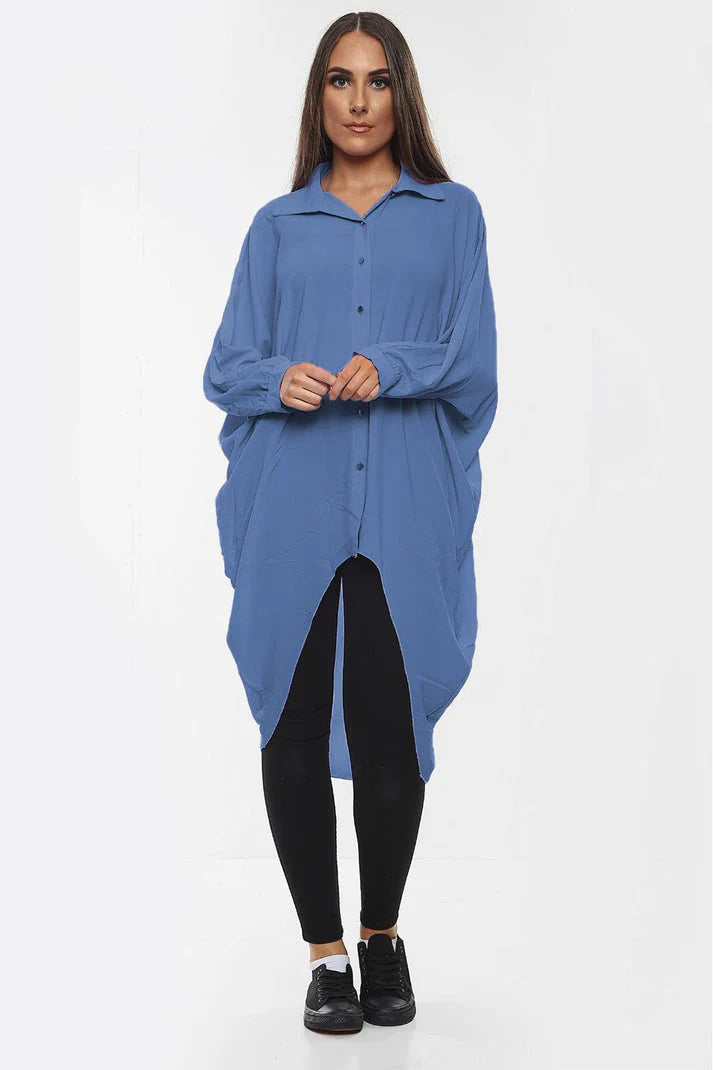 High-Low Oversized Button Long Shirt Dress