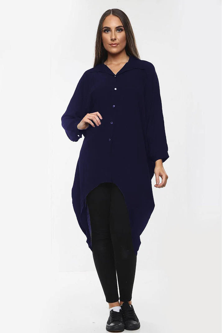 High-Low Oversized Button Long Shirt Dress