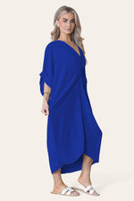 Load image into Gallery viewer, V-Neck Tie Knotted Twisted Front Oversized Longline Midi Dress
