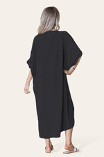 Load image into Gallery viewer, V-Neck Tie Knotted Twisted Front Oversized Longline Midi Dress
