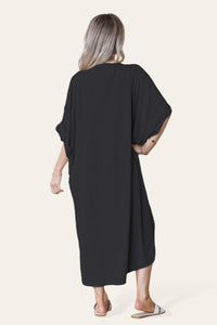 V-Neck Tie Knotted Twisted Front Oversized Longline Midi Dress