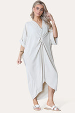 Load image into Gallery viewer, V-Neck Tie Knotted Twisted Front Oversized Longline Midi Dress
