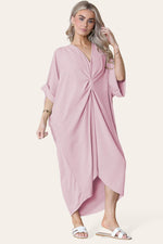 Load image into Gallery viewer, V-Neck Tie Knotted Twisted Front Oversized Longline Midi Dress
