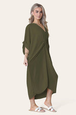Load image into Gallery viewer, V-Neck Tie Knotted Twisted Front Oversized Longline Midi Dress
