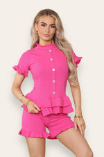 Load image into Gallery viewer, Diamond Frilled Edge Short Co-Ord Set
