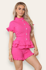 Load image into Gallery viewer, Diamond Frilled Edge Short Co-Ord Set

