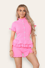 Load image into Gallery viewer, Diamond Frilled Edge Short Co-Ord Set
