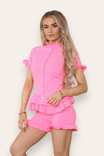 Load image into Gallery viewer, Diamond Frilled Edge Short Co-Ord Set
