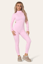 Load image into Gallery viewer, Ribbed High Neck Zipper Collar Jumpsuit Front Unitard Set
