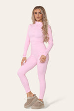 Load image into Gallery viewer, Ribbed High Neck Zipper Collar Jumpsuit Front Unitard Set
