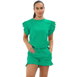Load image into Gallery viewer, Frill Peplum Sleeve Top &amp; Short 2 Piece Set
