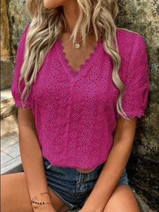 Rose Short-Sleeved Hollow Shirt (UK 10)