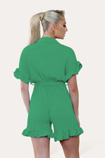 Load image into Gallery viewer, Pleated Ruffle Shirt Short Playsuit With Frill Hems
