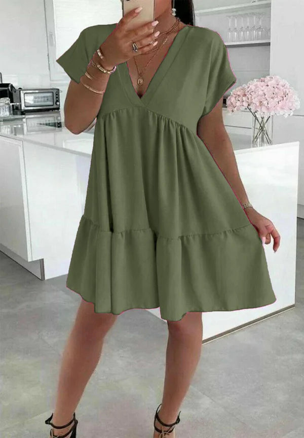 Italian V-Neck Smock Dress