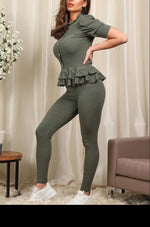 Load image into Gallery viewer, Short Sleeves Two Piece Set with Ribbed Legging
