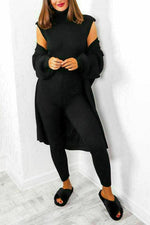 Load image into Gallery viewer, 3 Piece Set Roll Neck Chunky Knitted Ribbed Lounge Set
