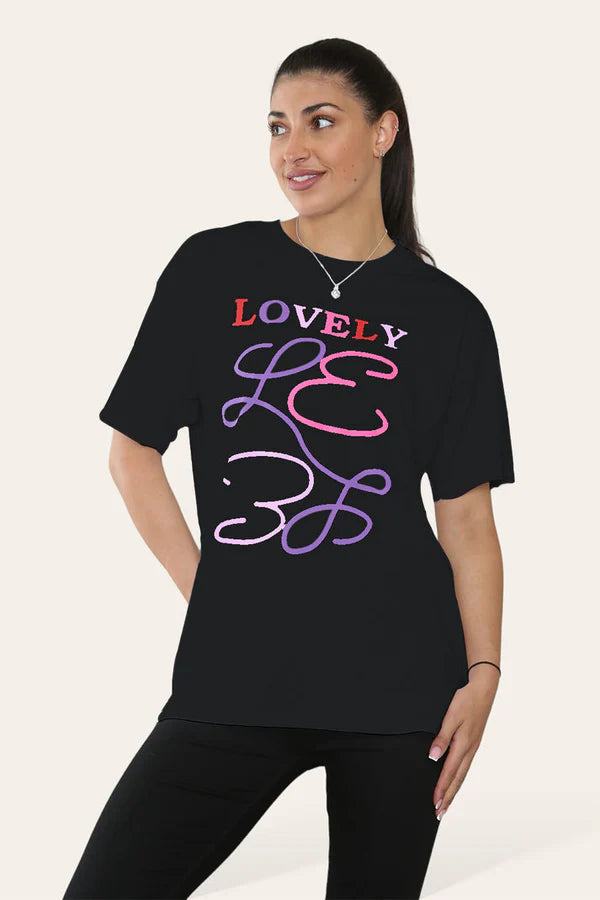 Oversized "Lovely" Printed Short Sleeve T-Shirt