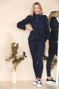 Long Ruched Sleeves Ribbed Co-Ord Set