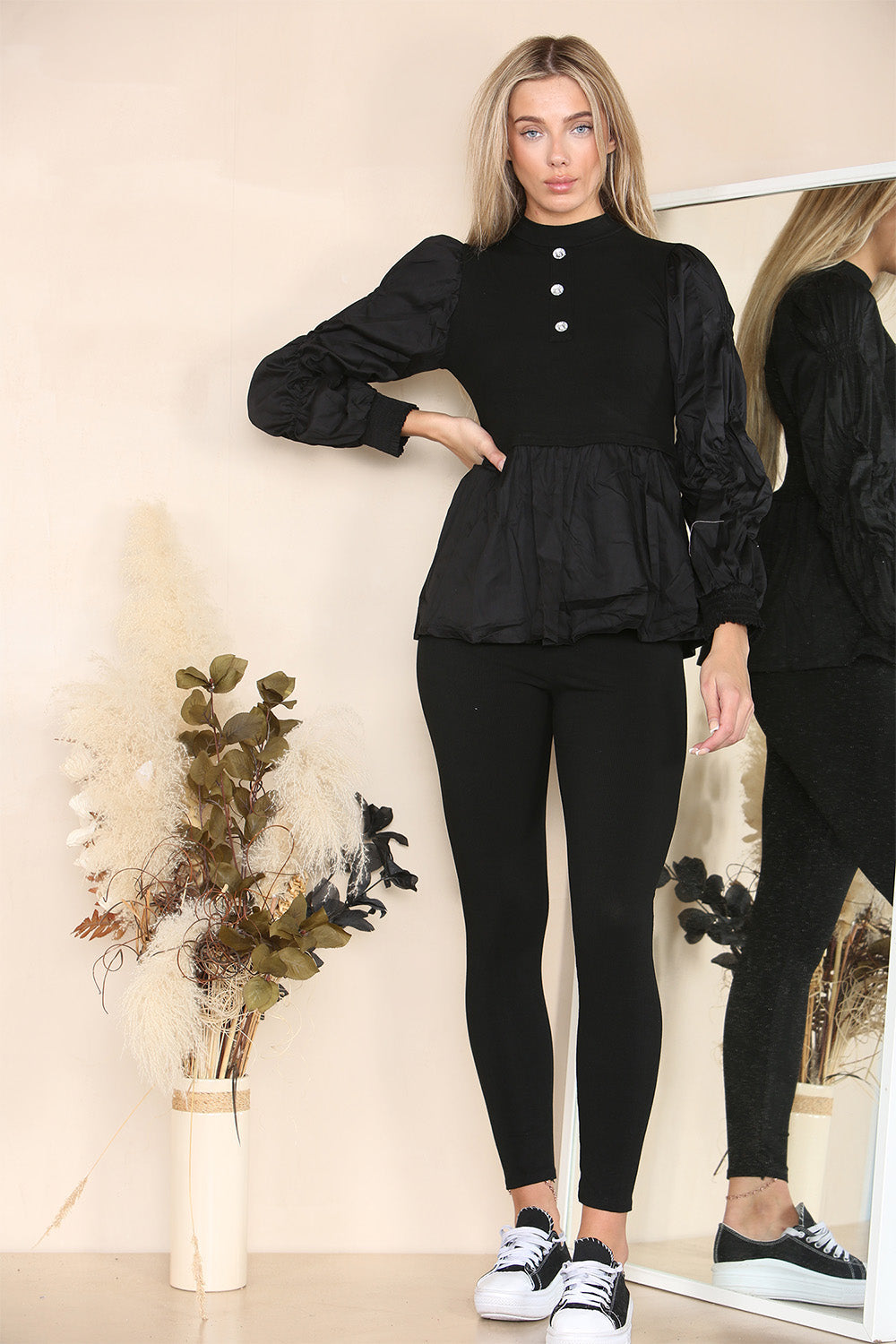 Long Ruched Sleeves Ribbed Co-Ord Set