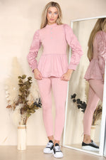 Load image into Gallery viewer, Long Ruched Sleeves Ribbed Co-Ord Set
