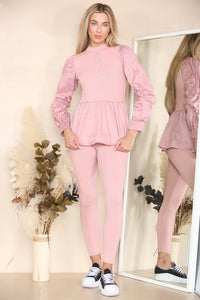 Long Ruched Sleeves Ribbed Co-Ord Set