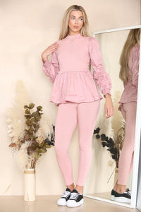 Long Ruched Sleeves Ribbed Co-Ord Set