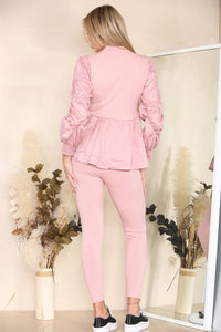 Long Ruched Sleeves Ribbed Co-Ord Set