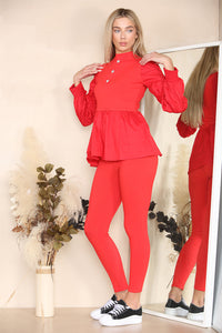 Long Ruched Sleeves Ribbed Co-Ord Set