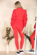 Load image into Gallery viewer, Long Ruched Sleeves Ribbed Co-Ord Set
