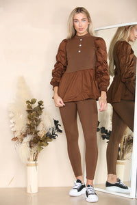 Long Ruched Sleeves Ribbed Co-Ord Set