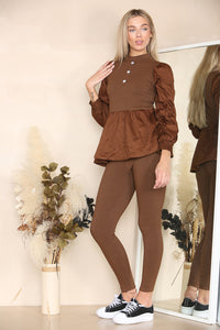 Long Ruched Sleeves Ribbed Co-Ord Set