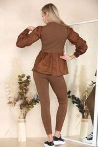 Long Ruched Sleeves Ribbed Co-Ord Set