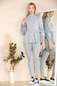 Long Ruched Sleeves Ribbed Co-Ord Set