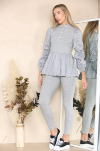 Long Ruched Sleeves Ribbed Co-Ord Set