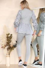 Load image into Gallery viewer, Long Ruched Sleeves Ribbed Co-Ord Set
