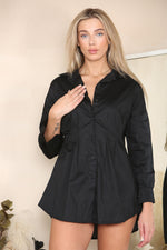 Load image into Gallery viewer, Collar Pleated Long Sleeve Fitted Waist Shirt
