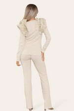 Load image into Gallery viewer, Ruffle Frill Shoulder Ribbed Loungewear Co-Ord Top &amp; Trouser Set
