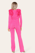 Load image into Gallery viewer, Ruffle Frill Shoulder Ribbed Loungewear Co-Ord Top &amp; Trouser Set
