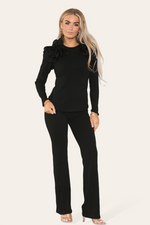 Load image into Gallery viewer, Ruffle Frill Shoulder Ribbed Loungewear Co-Ord Top &amp; Trouser Set
