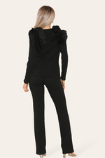 Load image into Gallery viewer, Ruffle Frill Shoulder Ribbed Loungewear Co-Ord Top &amp; Trouser Set
