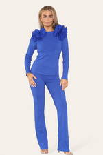 Load image into Gallery viewer, Ruffle Frill Shoulder Ribbed Loungewear Co-Ord Top &amp; Trouser Set
