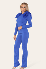 Load image into Gallery viewer, Ruffle Frill Shoulder Ribbed Loungewear Co-Ord Top &amp; Trouser Set
