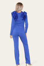 Load image into Gallery viewer, Ruffle Frill Shoulder Ribbed Loungewear Co-Ord Top &amp; Trouser Set
