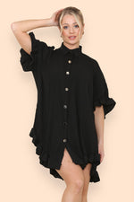 Load image into Gallery viewer, Oversized Italian Gold Button Pleated Frill Ruffle Dress Top
